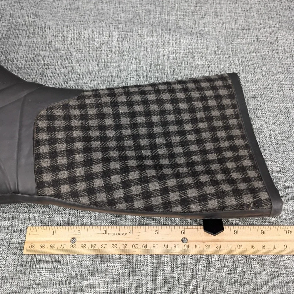 Apple Bottoms Womens 8 Plaid Rain Boots Black Gray Rhinestone Buckle Y2K Rubber